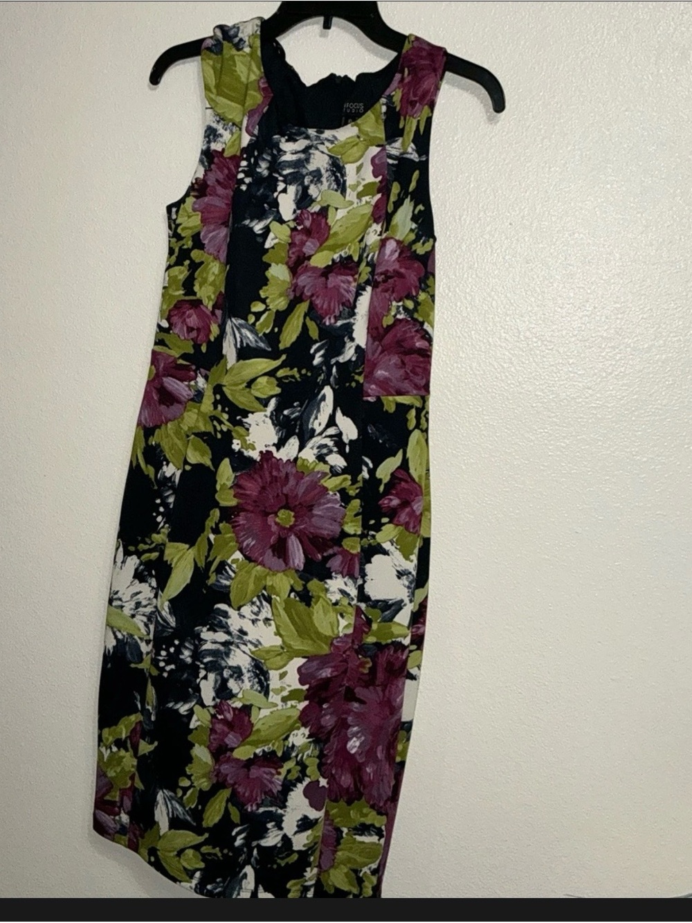 SHEIN Black Sleeveless Maxi Dress with Purple & Green Floral Print